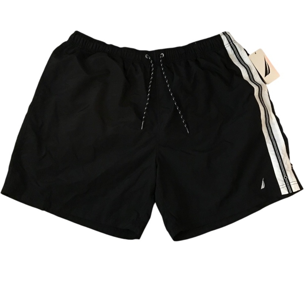 Nautica Black Swim Shorts with White Stripes